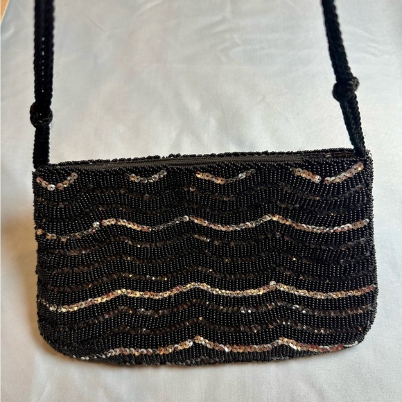 Vintage Beaded Purse Black Sequin Evening Bag Made in Hong Kong Fashion Imports - Picture 8 of 8
